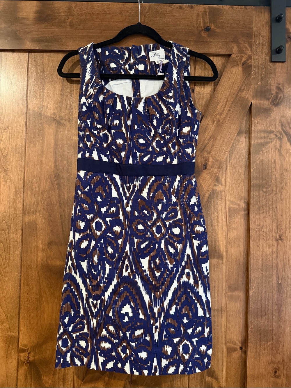 Milly of New York  Navy & Brown Printed Sleeveless Sheath Dress